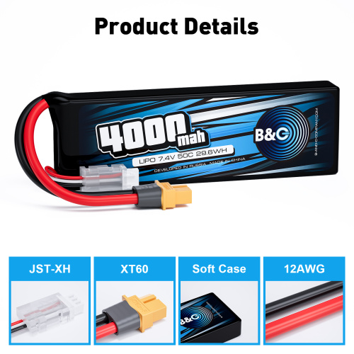 Аккумулятор Li-po B&C 4000 MAH 7.4V (2s) 50C, XT60, Soft case фото 3