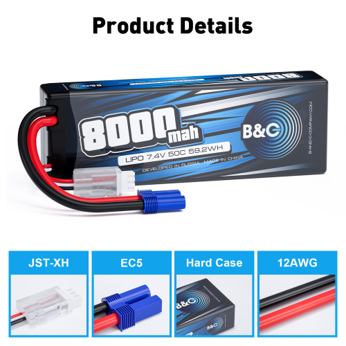 Аккумулятор Li-po B&C 8000 MAH 7.4v (2s), 50C, EC5, Hardcase фото 3