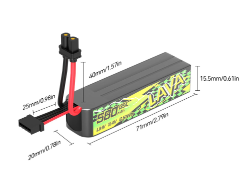 Аккумуляторы Li-po BetaFPV LAVA II 580mAh 3S 11.4V HV 95C XT30 (Набор 2 штуки) фото 2