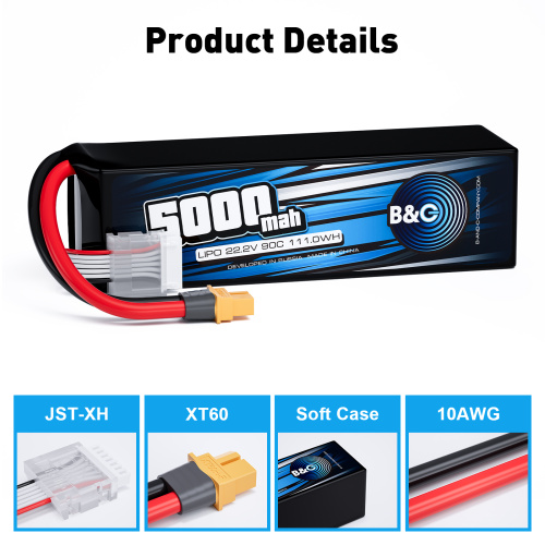 Аккумулятор Li-po B&C 5000 MAH 22.2V (6s) 90C, XT60, Soft case фото 3