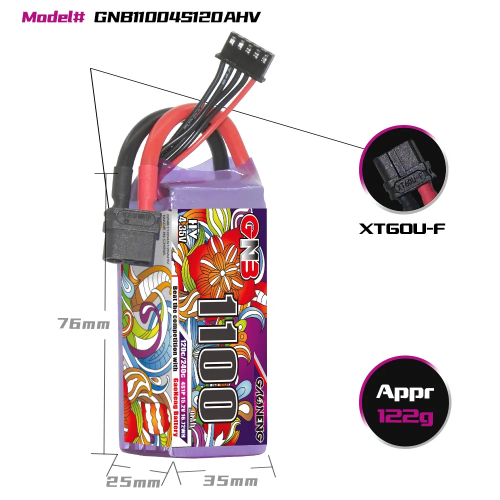 Аккумулятор LiPo GAONENG GNB LiHV 1100mAh 4S 15.2V 120C XT60 фото 2