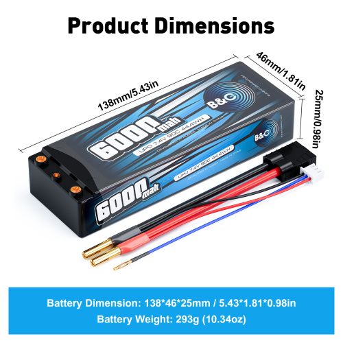 Аккумулятор Li-po B&C 6000 MAH 7.4v (2s), 90C, 4мм + TRX, Hard case фото 2