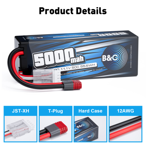 Аккумулятор Li-po B&C 5000 MAH 11.1V (3s) 50C, T-Plug, Hard case фото 3