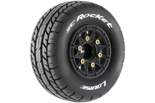 Колеса в сборе (2шт) Louise RC SC-ROCKET SOFT для автомоделей шорт-корс траков 1/10 масштаба, черные диски, HEX: 12,14,17мм