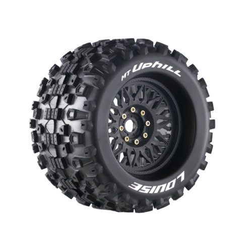 Колеса в сборе (2шт) Louise RC MT-UPHILL SPORT для автомоделей монстр трак, трагги 1/8 масштаба, черные диски, HEX: 17мм