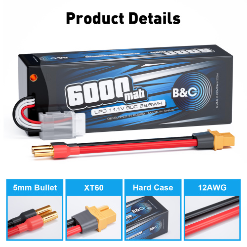 Аккумулятор Li-po B&C 6000 MAH 11.1v (3s) 90C, 5mm + XT60, Hard case фото 3