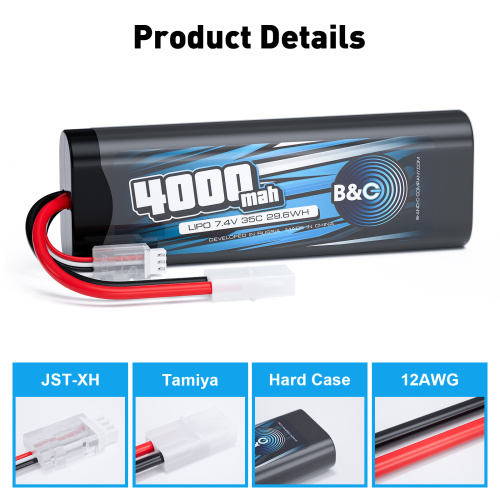 Аккумулятор Li-po B&C 4000 MAH 7.4v (2s) 35C, Tamiya, Закругленный-Hard case фото 3