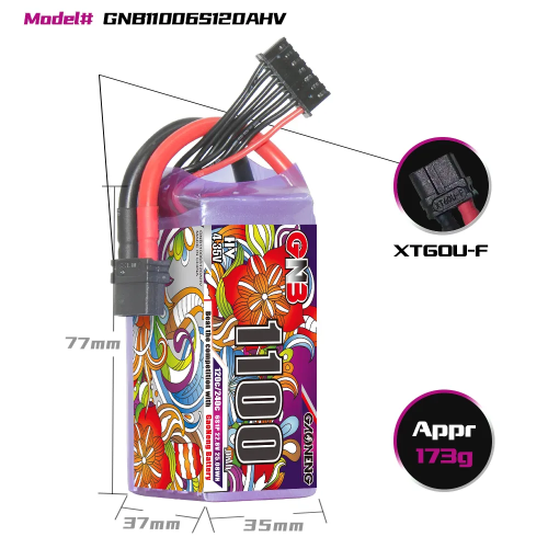 Аккумулятор LiPo GAONENG GNB LiHV 1100mAh 6S 22.8V 120C XT60 фото 2