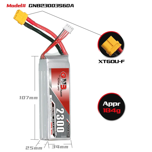 Аккумулятор LiPo GAONENG GNB 2300mAh 3S1P 11.1V 60C 107х34х25mm XT60 фото 2