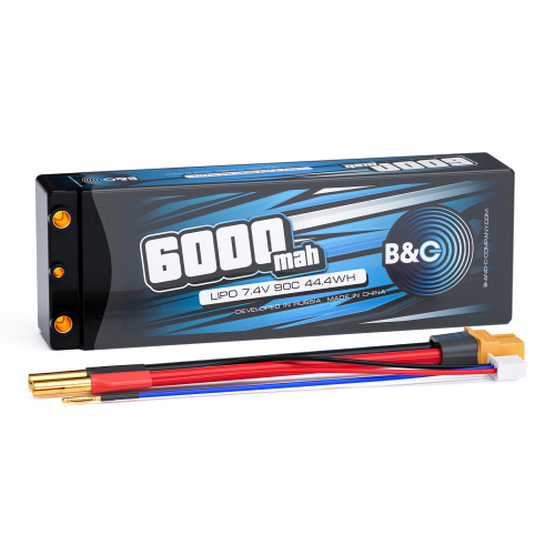 Аккумулятор Li-po B&C 6000 MAH 7.4v (2s), 90C, 4мм + XT60, Hard case