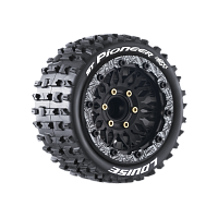 Колеса в сборе (2шт) Louise RC MFT ST-PIONEER Soft для автомоделей монстр трак, трагги 1/10 масштаба, черные диски, HEX: 12,14,17мм