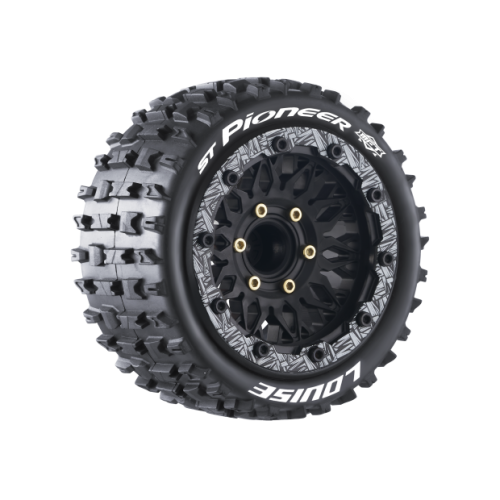 Колеса в сборе (2шт) Louise RC MFT ST-PIONEER Soft для автомоделей монстр трак, трагги 1/10 масштаба, черные диски, HEX: 12,14,17мм