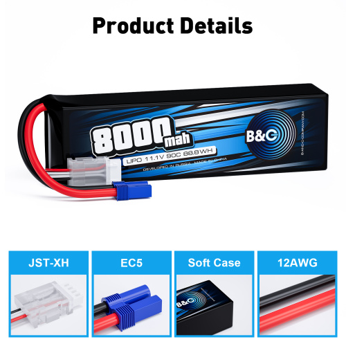 Аккумулятор Li-po B&C 8000 MAH 11.1V (3s) 90C, EC5, Soft case фото 3