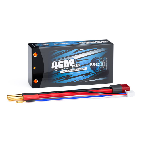 Аккумулятор Li-po B&C 4500 MAH 7.4v (2s) 90С, 4мм + T-Plug (Short pack), Hardcase