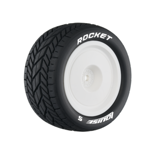 Колеса в сборе (2шт) Louise RC ПЕРЕДНИЕ E-ROCKET SOFT для автомоделей багги 1/10 масштаба, белые диски, HEX: 12мм