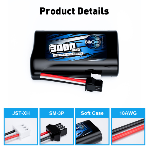 Аккумулятор Li-ion B&C 3000mah 7,4v (2s) 18650, SM3P, Soft case, для моделей MN фото 3