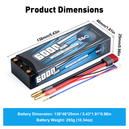 Аккумулятор Li-po B&C 6000 MAH 7.4v (2s), 90C, 4мм + T-Plug, Hard case фото 2