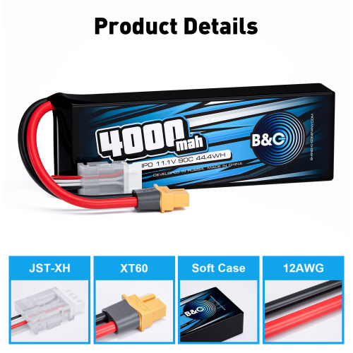 Аккумулятор Li-Po B&C 4000 MAH 11.1v (3s) 90C, XT60, Soft case фото 3