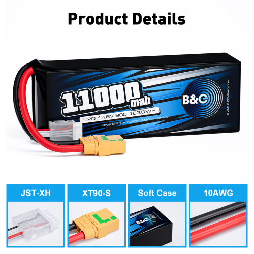 Аккумулятор Li-po B&C 11000 MAH 14.8V (4s) 90C, XT90S, Soft case фото 3
