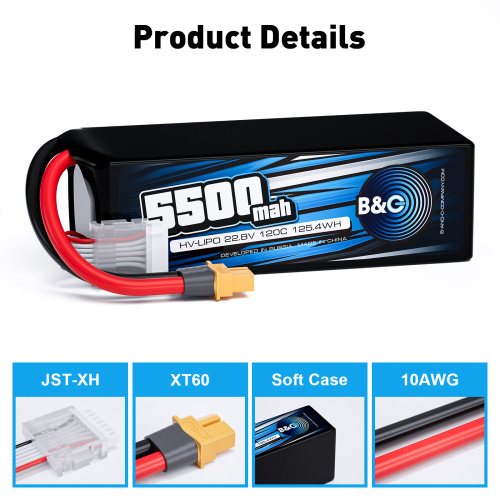 Аккумулятор Li-po B&C 5500 MAH 22.8v (6s HV), 120С, XT60, Softcase (для FPV дронов) фото 3