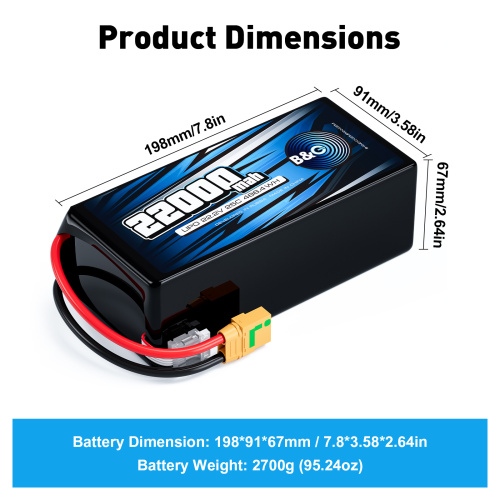 Аккумулятор Li-po B&C 22000 MAH 22.2V (6s) 25C, XT90S, Soft case (для FPV-UAV дронов) фото 2