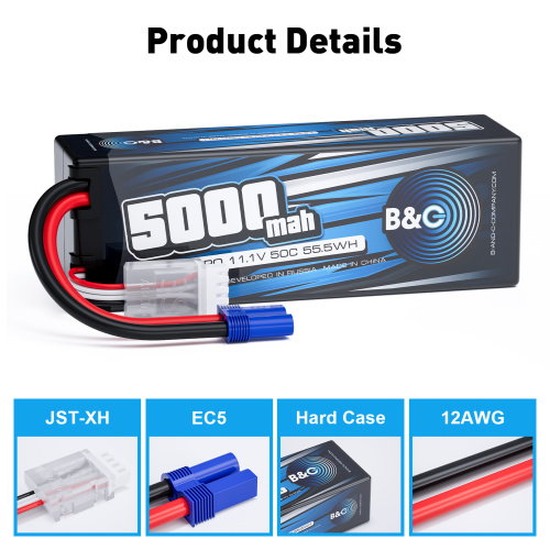Аккумулятор Li-po B&C 5000 MAH 11.1V (3s) 50C, EC5, Hard case фото 3