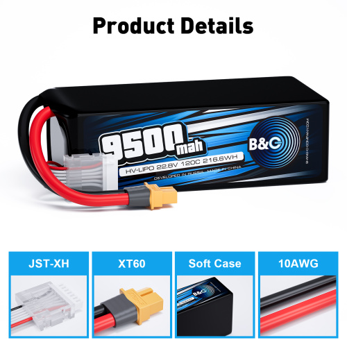 Аккумулятор Lipo B&C 9500 MAH 22.8v (6s HV), 120С, XT60, Softcase фото 3
