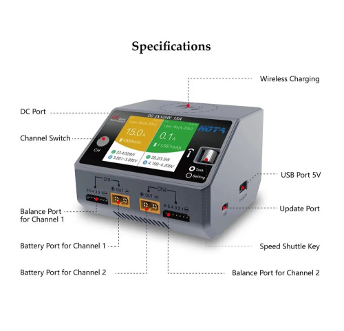 Зарядное-разрядное устройство HOTA D6 для LiPo аккумуляторов FPV (Серый цвет) фото 5