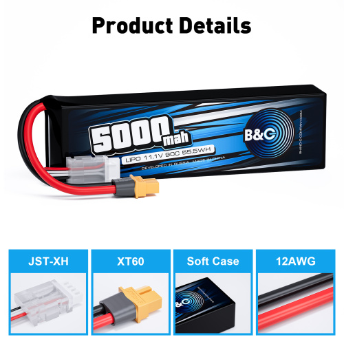 Аккумулятор Li-po B&C 5000 MAH 11.1V (3s) 90C, XT60, Soft case фото 3