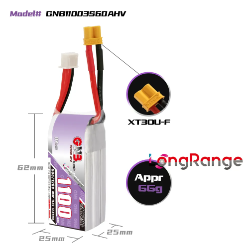 Аккумулятор Li-po Gaoneng GNB 1100mah 3S1P 11.4V HV 60C XT30 фото 3