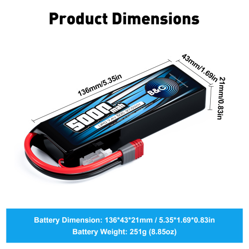 Аккумулятор Li-po B&C 5000 MAH 7.4v (2s), 50C, T-plug, Soft case фото 2