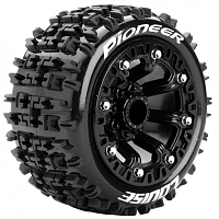 Колеса в сборе (2шт) Louise RC ST-PIONEER 2.2 Soft для автомоделей монстр трак, трагги 1/16 масштаба, черные диски, HEX: 12мм