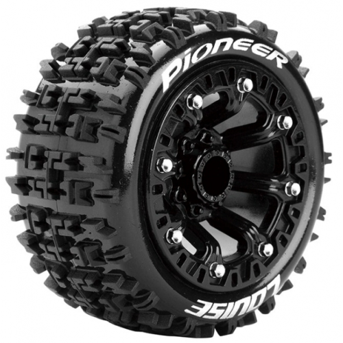 Колеса в сборе (2шт) Louise RC ST-PIONEER 2.2 Soft для автомоделей монстр трак, трагги 1/16 масштаба, черные диски, HEX: 12мм