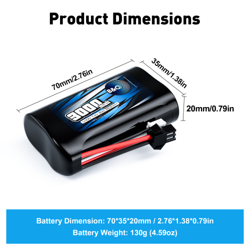 Аккумулятор Li-ion B&C 3000mah Li-ion 7,4 (2s) 18650, 20С,SM-2P, Soft case, для машинок WPL - УРАЛ и ГАЗ 66 фото 2