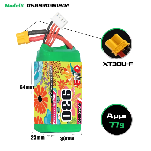 Аккумулятор LiPo GAONENG GNB 3S 11.1V 930mAh 120C XT30 фото 4