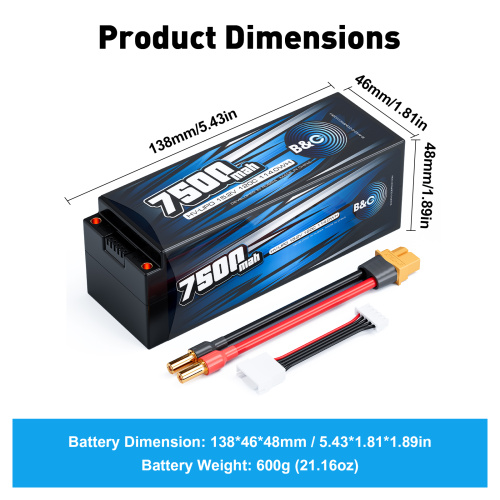 Аккумулятор Li-po B&C 7500 MAH 15.2v (4s HV), 120C, 5mm + XT60, Hardcase фото 2