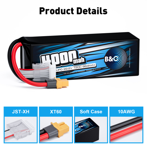 Аккумулятор Li-Po B&C 4000 MAH 22.2v (6s) 120C, XT60, Soft case фото 3