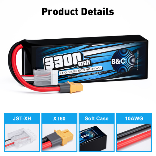 Аккумулятор Li-Po B&C 3300 MAH 14.8v (4s) 90C, XT60, Soft case фото 3