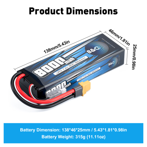 Аккумулятор Li-po B&C 8000 MAH 7.4v (2s), 50C, XT60, Hardcase фото 2
