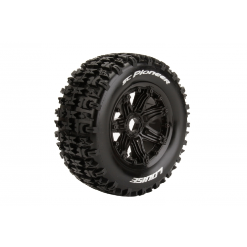 Колеса в сборе (2шт) Louise RC SC-PIONEER SPORT для автомоделей шорт-корс траков 1/5 масштаба, черные диски, HEX: 24мм