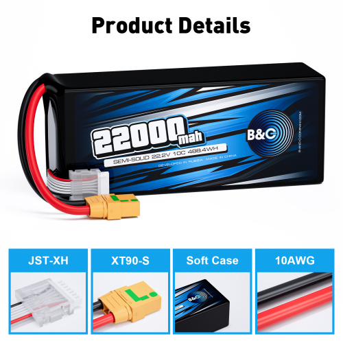 Аккумулятор Semi-Solid (Li-po) B&C 22000 MAH 22.2V (6s) 10C, XT90S, Soft case фото 3