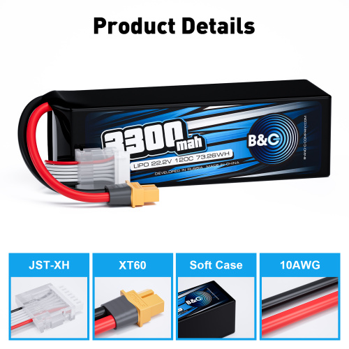 Аккумулятор Li-po B&C 3300 MAH 22.2v (6s) 120C, XT60, Soft case (для FPV дронов) фото 3