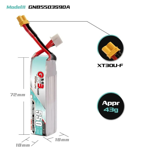 Аккумулятор Li-po Gaoneng GNB 550mah 3S1P 11.1V 90C 18x18x72mm LONG TYPE фото 4