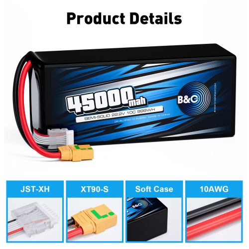 Аккумулятор Semi-Solid (Li-po) B&C 45000 MAH 22.2V (6s) 10C, XT90S, Soft case фото 3