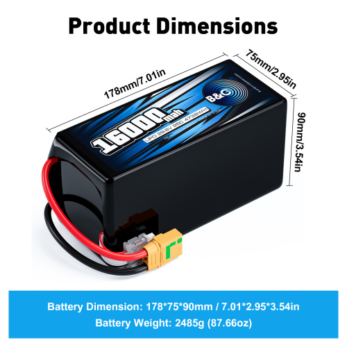 Аккумулятор Li-po B&C 16000 MAH 29.6V (8s) 25C, XT90S, Soft case (Для дронов) фото 2