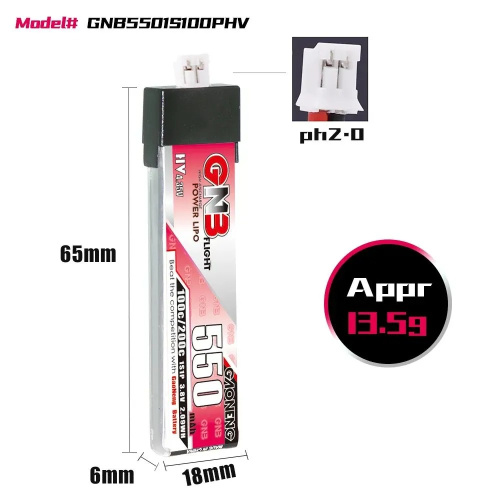 Аккумулятор Li-po Gaoneng GNB 550mah 1S1P 3.8V HV 100C 6x18x65mm PLASTIC HEAD фото 4
