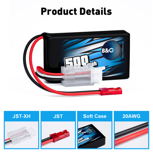 Аккумулятор Lipo B&C 500 MAH 7.4v (2s) 20С, JST, Soft case фото 3