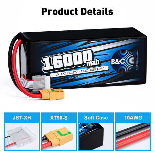 Аккумулятор Li-Po B&C 16000 MAH 30.8V (8s HV) 100C, XT90S, Soft case фото 3
