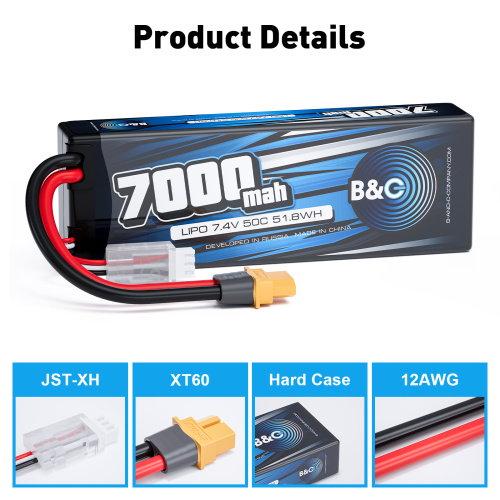 Аккумулятор Li-po B&C 7000 MAH 7.4v (2s), 50C, XT60, Hardcase фото 3