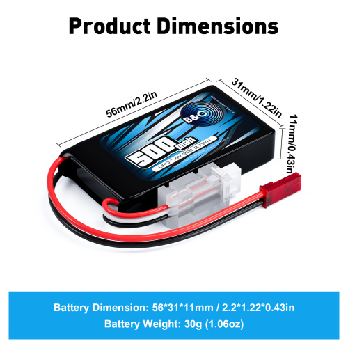 Аккумулятор Lipo B&C 500 MAH 7.4v (2s) 20С, JST, Soft case фото 2